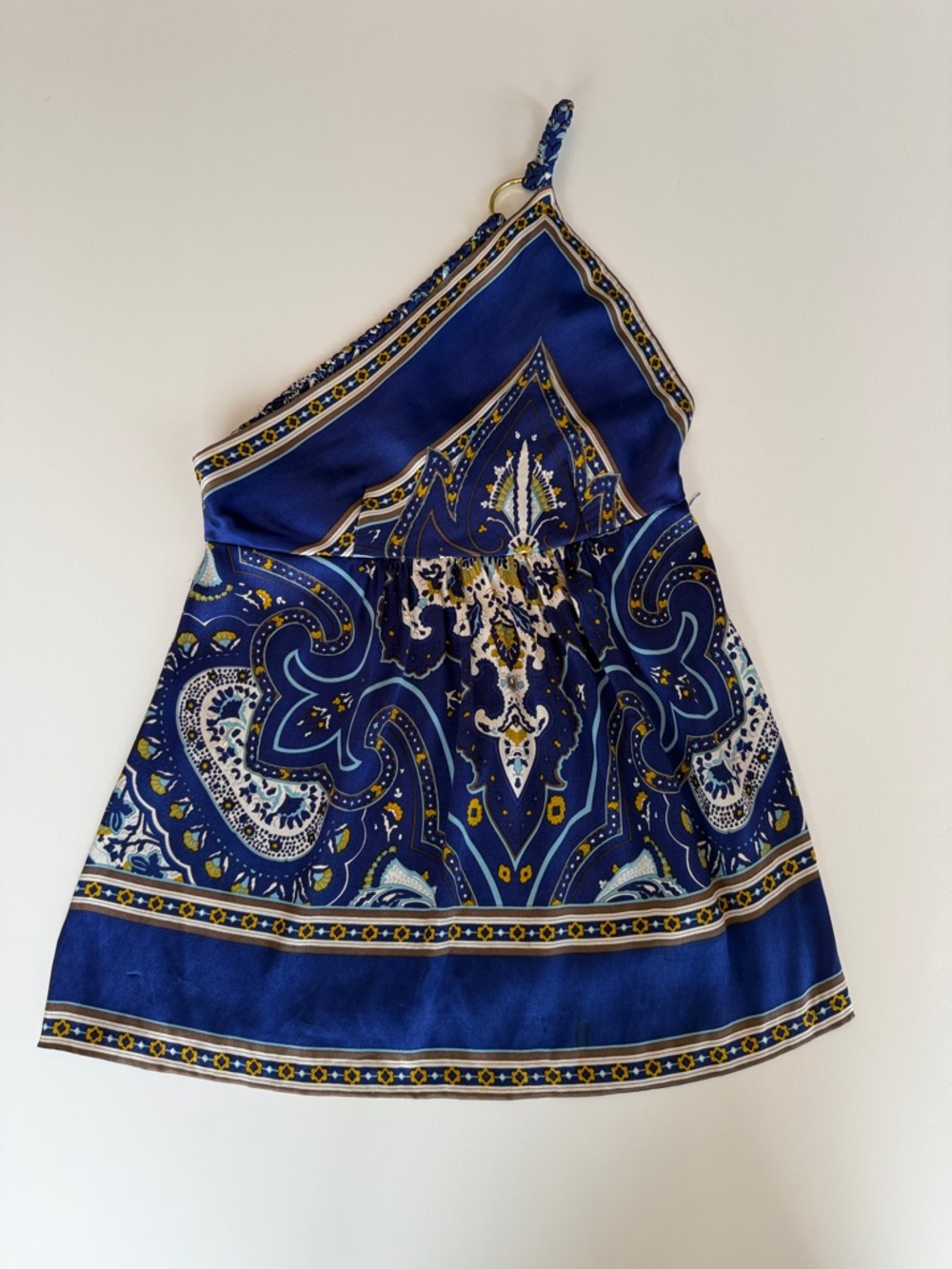 Arden B Blue Paisley One-Shoulder Blouse